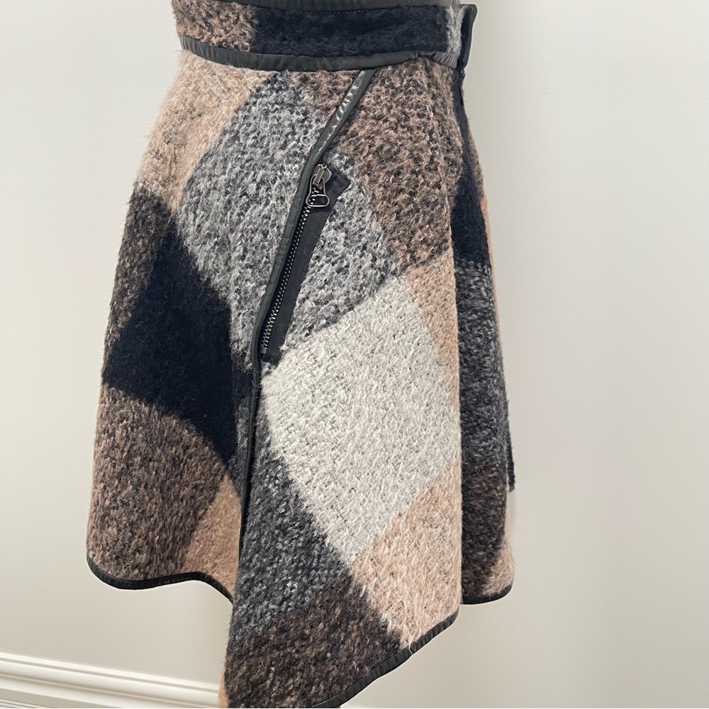 RARE 2010 3.1 Phillip Lim Trapezoid Leather Binding Brown Plaid Skirt Size 6 - Picture 7 of 15